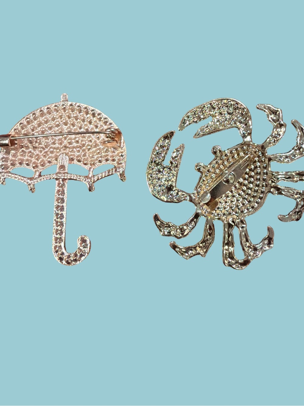 Multicolor Umbrella & Blue Crab Rhinestone Pin Set - Picture 2 of 2